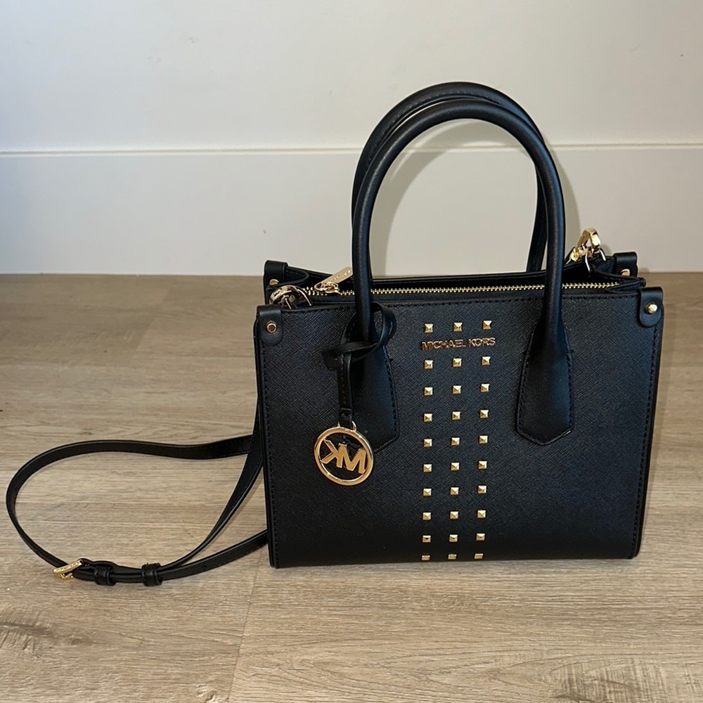 Michael Kors Black Satchel with Gold Accents